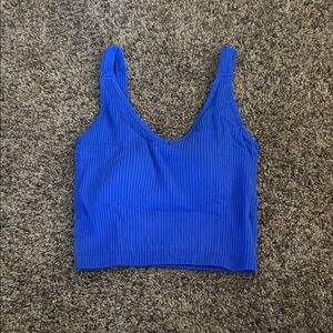 Blue Ribbed Tank Crop Top